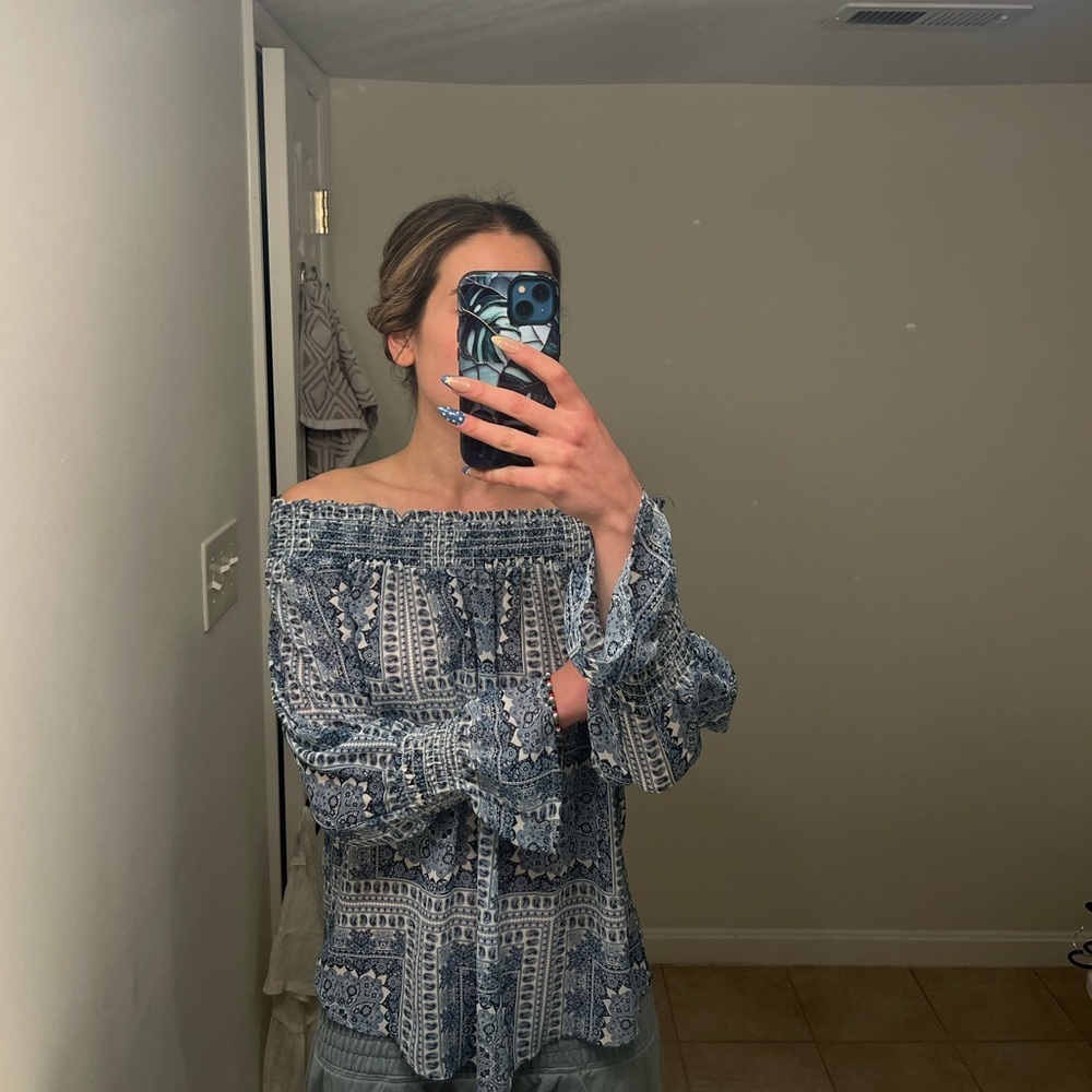 NWT Ariella Off-Shoulder Peasant Top Sheer Boho Coastal Western Indie